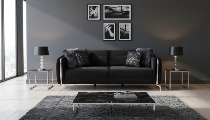 Designer Bankstel 3 zits grote Bank Gestoffeerde Banken Design zwart Fluweel Meubelen