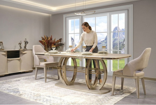 Eettafel Eettafel Eethoek Eetkamer meubilair Tafel Hout Goud Beige