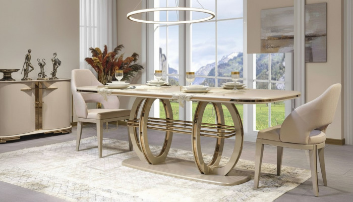 Eettafel Eettafel Eethoek Eetkamer meubilair Tafel Hout Goud Beige