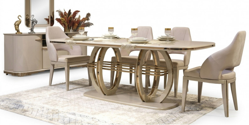 Eettafel Eettafel Eethoek Eetkamer meubilair Tafel Hout Goud Beige