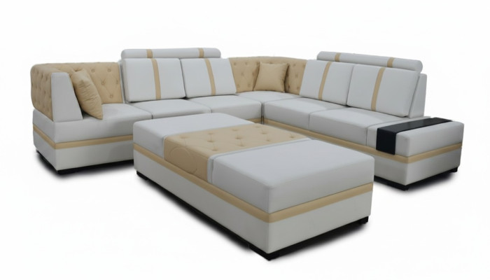 Ontwerper bank Luxe hoekbank met voetenbank stoffen bankstel woonkamer L-vormig.
