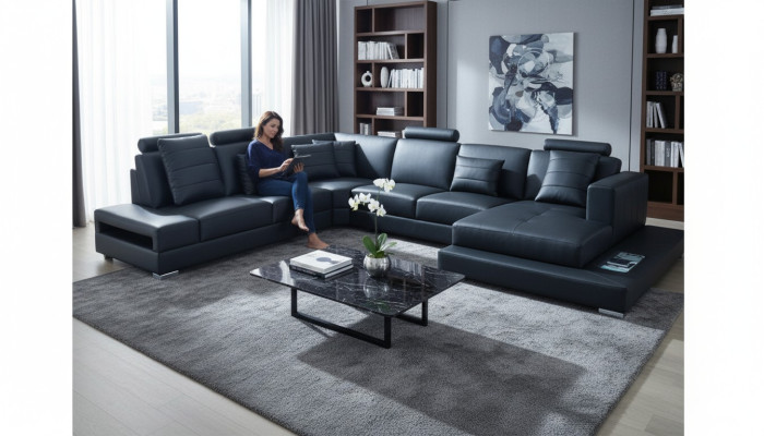Luxe hoekbank U-vorm zwart bankstel bank bekleding hoekbankstel