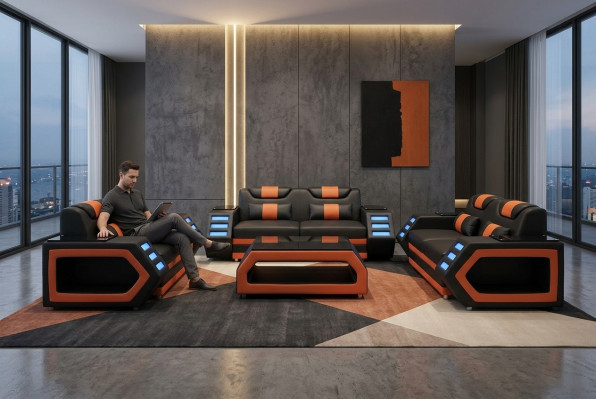 Ontwerper Bankstel Bank Bekledingsset 3+2+1 Leerbank Verlicht Leer