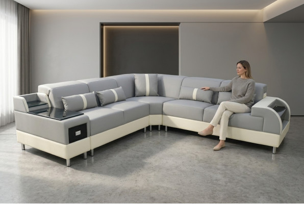Hoekbank L-vorm Bank Bank Ontwerp Bekleding Modern Hoekbank Grijs