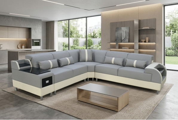 Hoekbank L-vorm Bank Bank Ontwerp Bekleding Modern Hoekbank Grijs