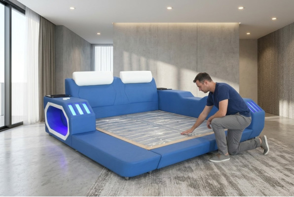 Multifunctionele bedden Led Luxe Design Blauw Bed Hotel Tweepersoons 180x200