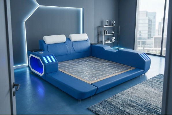 Multifunctionele bedden Led Luxe Design Blauw Bed Hotel Tweepersoons 180x200