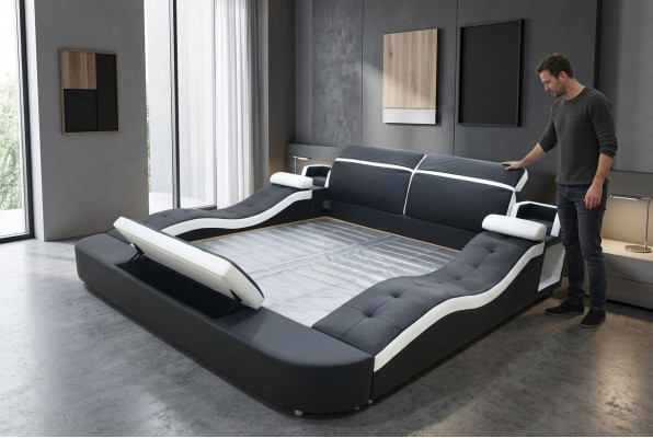 Multifunctioneel bed voor twee personen in een groot hotel met zachte slaapkamermeubilair.