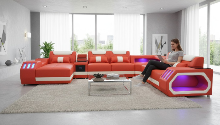 Hoekbank U-vorm Oranje Woongeheel Bank Bekleding Hoekbank Bank Modern