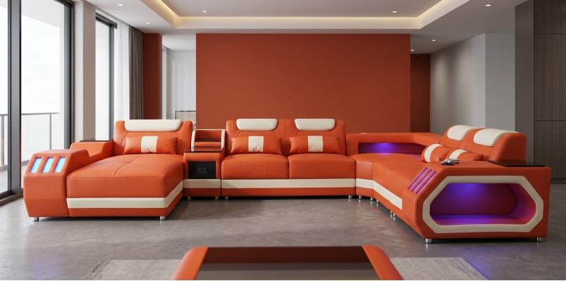 Hoekbank U-vorm Oranje Woongeheel Bank Bekleding Hoekbank Bank Modern