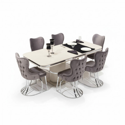 Tafel 6x stoelen 7-delige eetkamer houten eettafel eetkamerset groep ontwerp