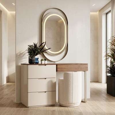 Beige kaptafel met spiegel slaapkamer makeuptafel luxe 2-delige set