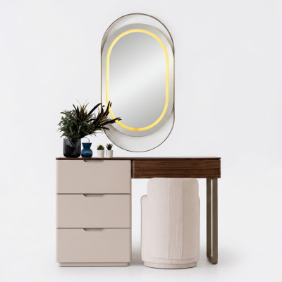 Beige kaptafel met spiegel slaapkamer makeuptafel luxe 2-delige set