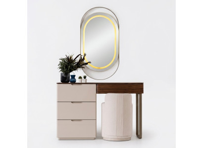 Beige kaptafel met spiegel slaapkamer makeuptafel luxe 2-delige set