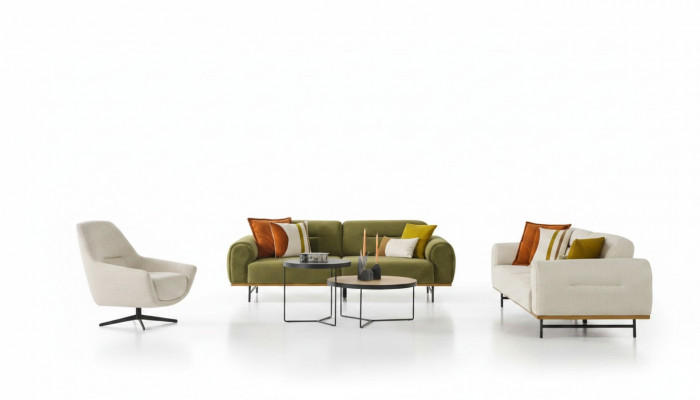 Ontwerp woonkamerset van 2 delen. Luxe meubels in beige kleur, modern en nieuw.