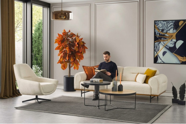 Sofa set 3 + 1 zits meubelset ontwerp beige modern 2-delig. Banken