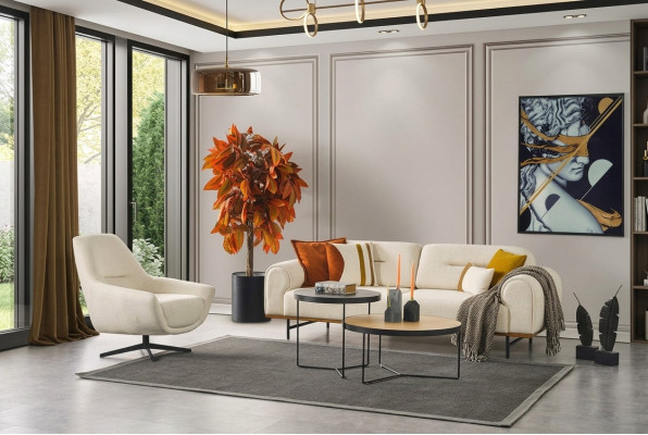Sofa set 3 + 1 zits meubelset ontwerp beige modern 2-delig. Banken