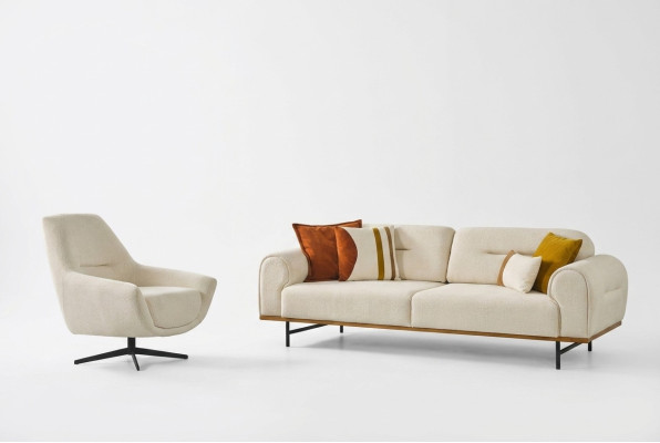 Sofa set 3 + 1 zits meubelset ontwerp beige modern 2-delig. Banken