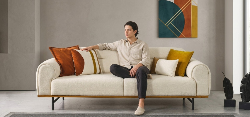 Moderne Bank 3-zits Luxe Beige Designmeubels in Woonkamer Banken.