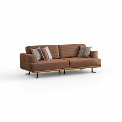 Elegant bruin driezitsbank met modern design voor de woonkamer.