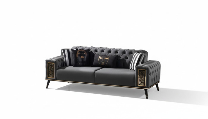 Chesterfield Zwart-Gouden Driezitter Woonkamer Luxe 3-zits Meubel