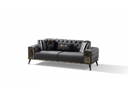 Chesterfield Zwart-Gouden Driezitter Woonkamer Luxe 3-zits Meubel