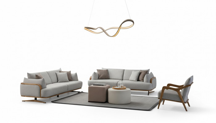 Meubels Woonkamer Lichtkleur Set 2x 3-zitsbanken en fauteuil 3-delig.