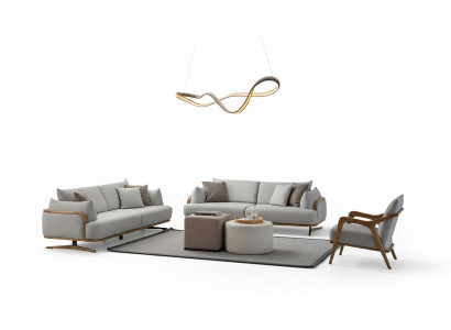 Meubels Woonkamer Lichtkleur Set 2x 3-zitsbanken en fauteuil 3-delig.
