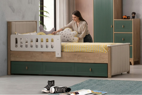 Stijlvol kinderbed 200 cm tienerbed hout kinderkamer stof modern