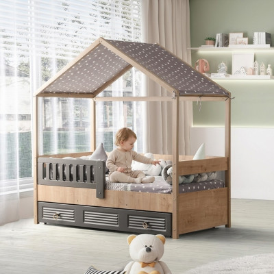 Bedframe kinderbed 200 cm houten bed kinderkamer bedframes grijs