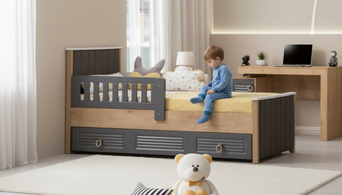 Bedframe kinderbed bed kinderkamer kinderkamer meubilair grijs hout
