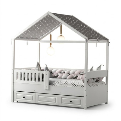 Kinderbed houten bed functioneel bed uitschuifbaar bed 200 hout wit nieuw