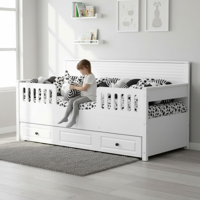 Bed kinderbed houten bed functioneel bed uitschuifbaar hout wit nieuw