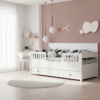 Bed kinderbed houten bed functioneel bed uitschuifbaar hout wit nieuw