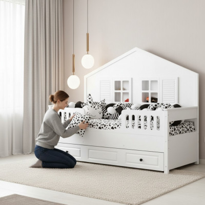 Kinderbed Houten bed Stapelbed Uitschuifbaar Wit Hout Bed 90 x 200