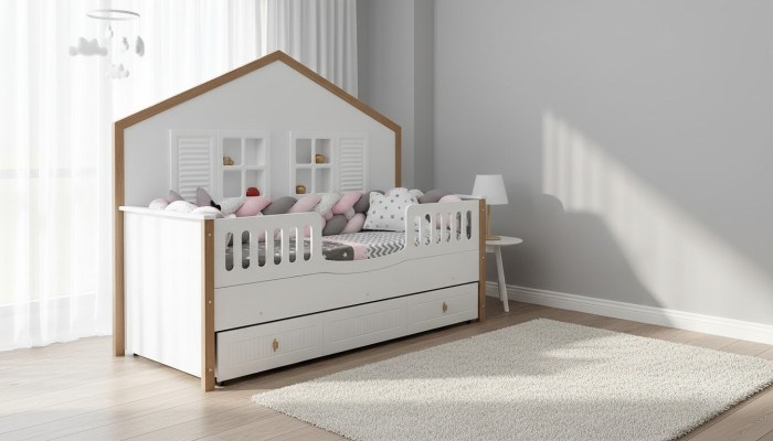 Bedframe kinderbed bed kinderkamer kinderkamermeubels wit hout
