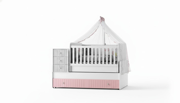 Stijlvol kinderbed voor baby, veelkleurig. Perfect meubilair voor uw kinderkamer. Verwijdering.