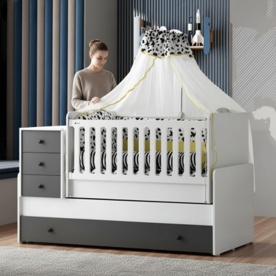 Modern kinderbed houten bed functioneel bed uitschuifbaar bed 200 hout wit