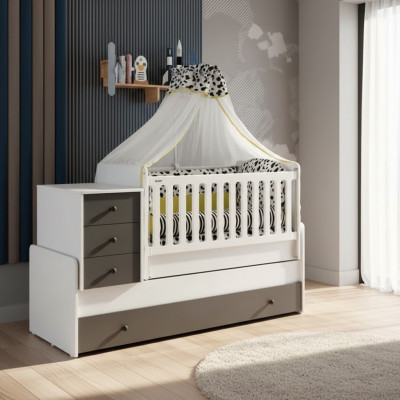 Modern kinderbed houten bed functioneel bed uitschuifbaar bed 200 hout wit