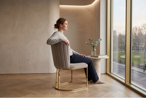 Stoel Eetkamerstoel Beige Keukenstoel Leunstoel Luxe Modern Noviteit