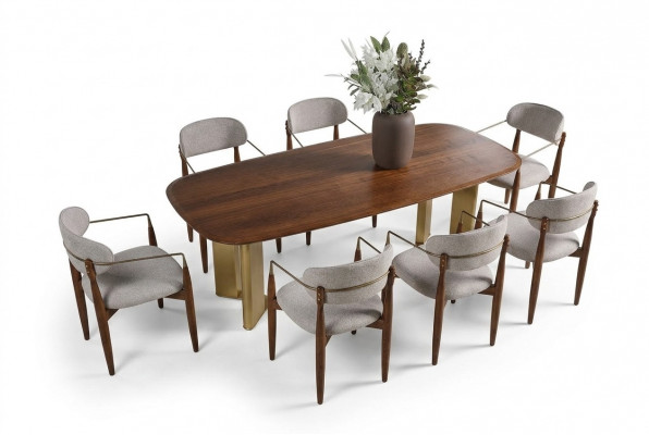Modern eetkamer set bestaande uit eettafel en 6 stoelen bruin 7-delig.