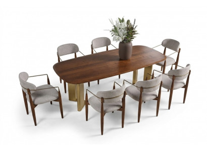 Modern eetkamer set bestaande uit eettafel en 6 stoelen bruin 7-delig.