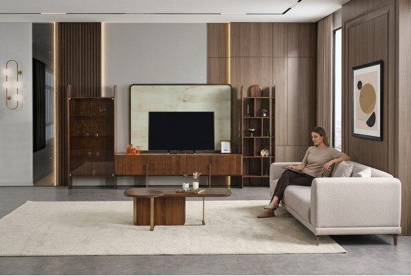 6-delige woonkamerset van Braun. TV-meubel + salontafel en bijzettafel nieuw.