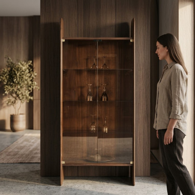 Vitrine Luxus kast Houten Stijl Bruin Glas Nieuw Kasten Glazen kast