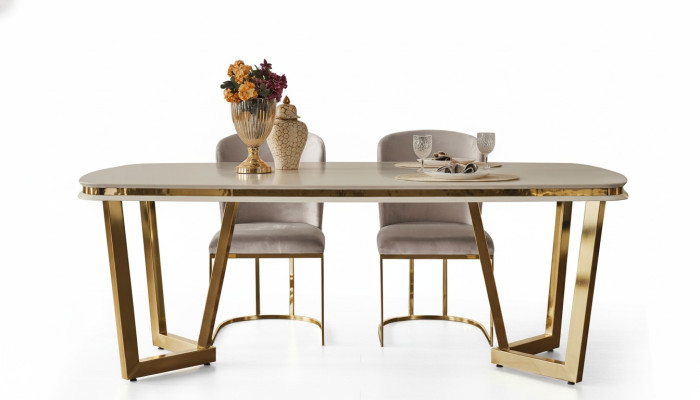 Modern eetkamer set bestaat uit eettafel en 4 stoelen Beige 5-delig.
