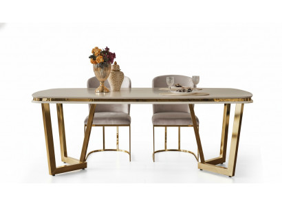 Modern eetkamer set bestaat uit eettafel en 4 stoelen Beige 5-delig.
