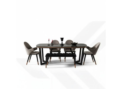 Eetkamerset bestaat uit eettafel + 4 stoelen Zwart kleur 6-delige set.