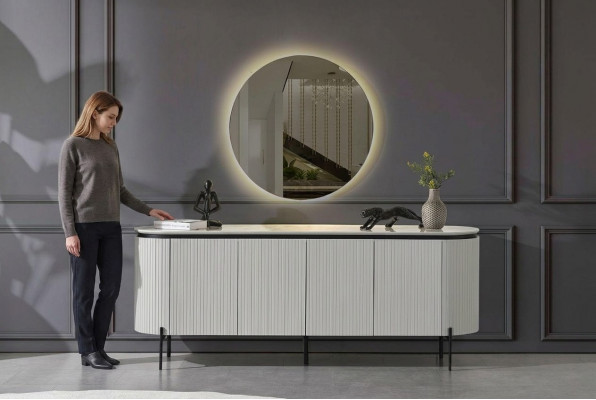 Stijlvol eetkamer set bestaande uit dressoir en spiegel Witte kleur 2-delig