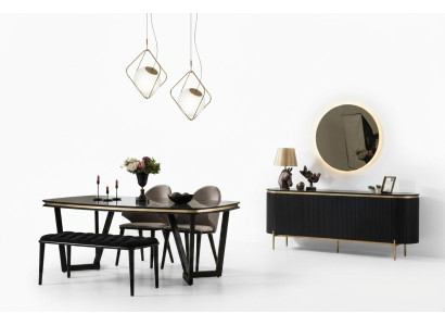 Modern 8-delig eetkamer set Eettafel 4x stoelen Dressoir Spiegel Bank nieuw