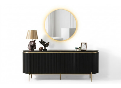Eetkamerset Modern bestaat uit een zwart dressoir en spiegel, 2-delig.